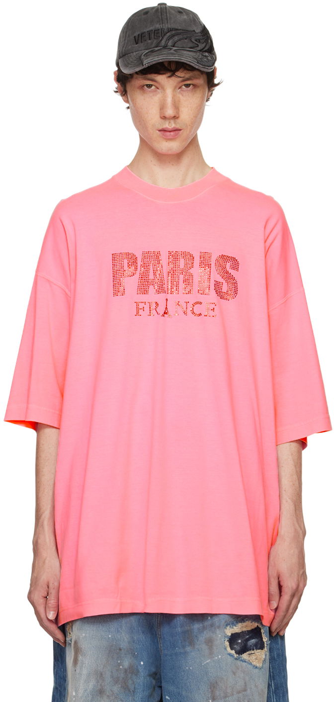 Tričko VETEMENTS Pink Crystal 'Paris' T-Shirt Ružová | UA65TR590P, 0