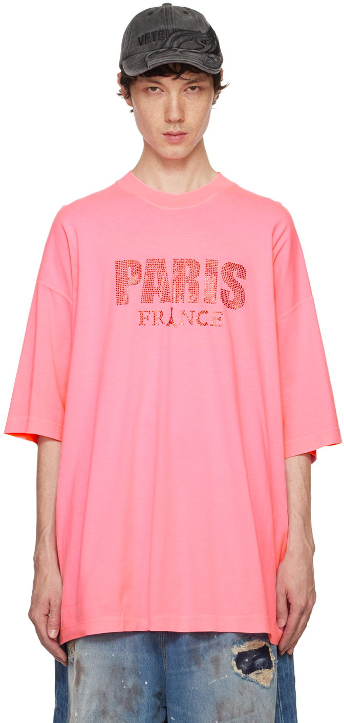 Tričko VETEMENTS Pink Crystal 'Paris' T-Shirt Ružová | UA65TR590P