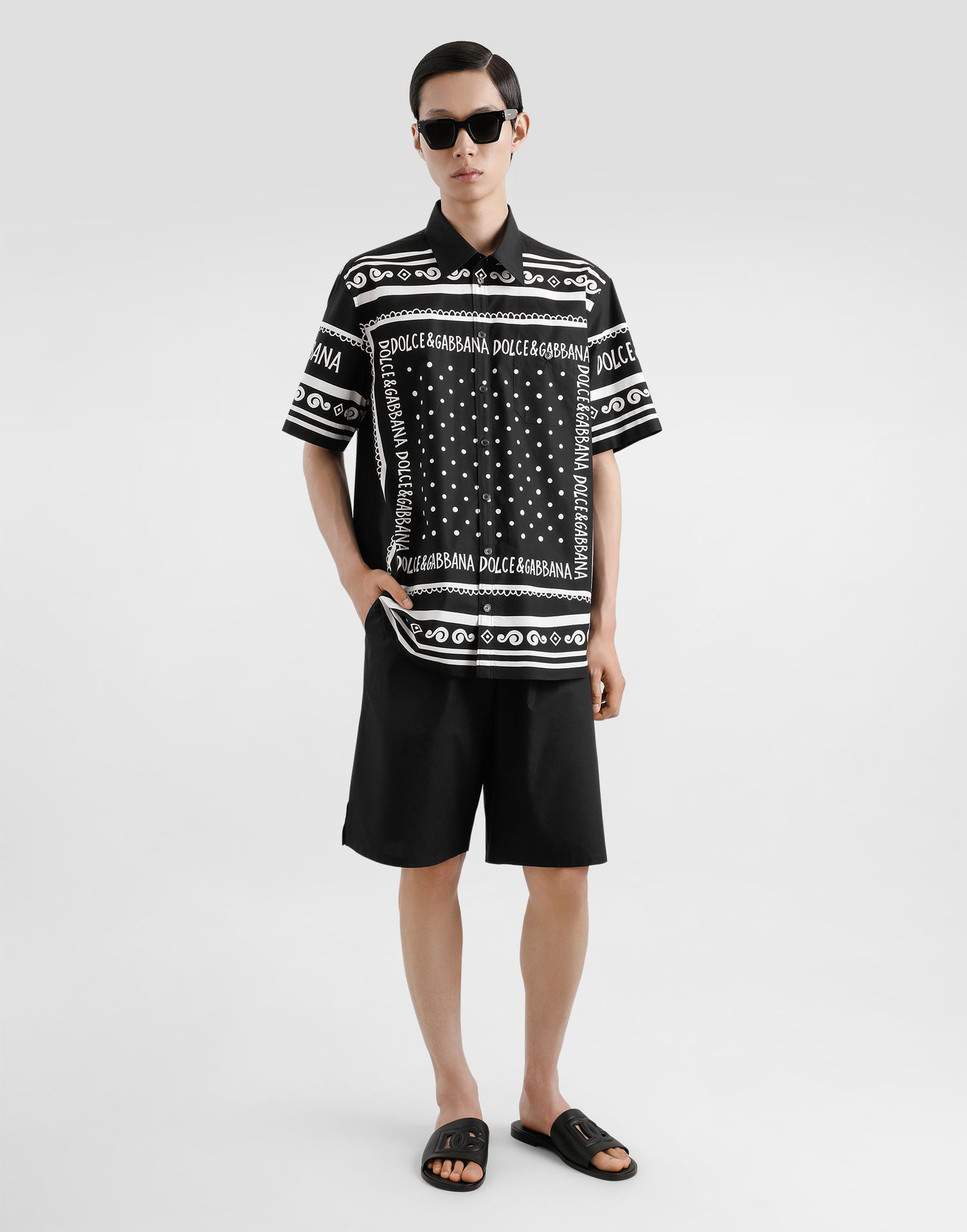 Košeľa Dolce & Gabbana Dolce & Gabbana Bandanna-Print Cotton Shirt Čierna | G5LG9TFI5KQHN9QA, 1