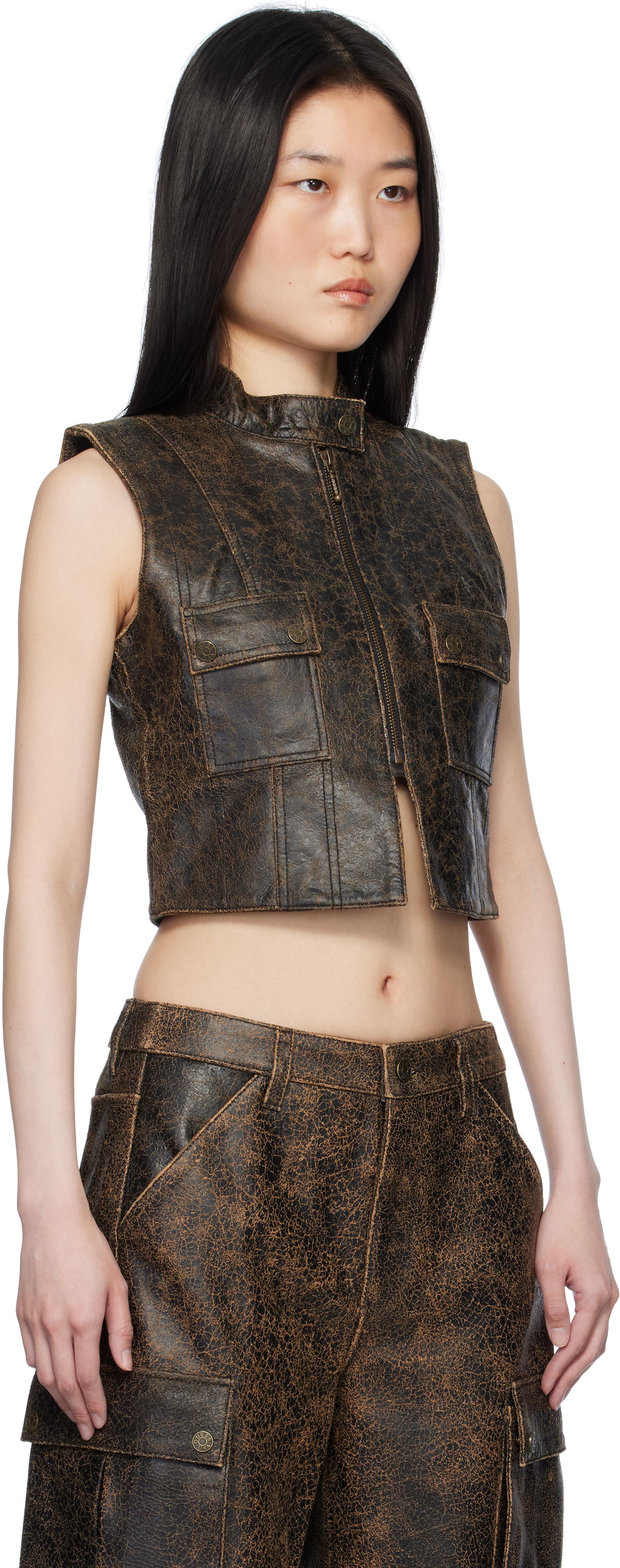 GUESS Crackled Leather Vest