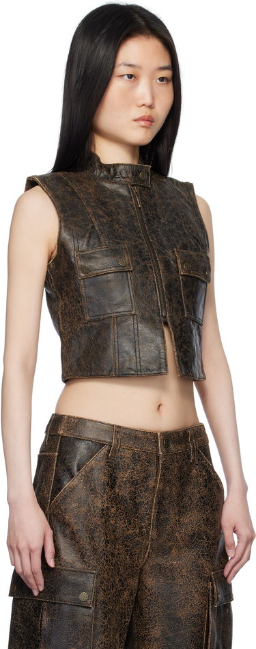 Vesta GUESS GUESS Crackled Leather Vest Hnedá | W4BH16L0R10, 1