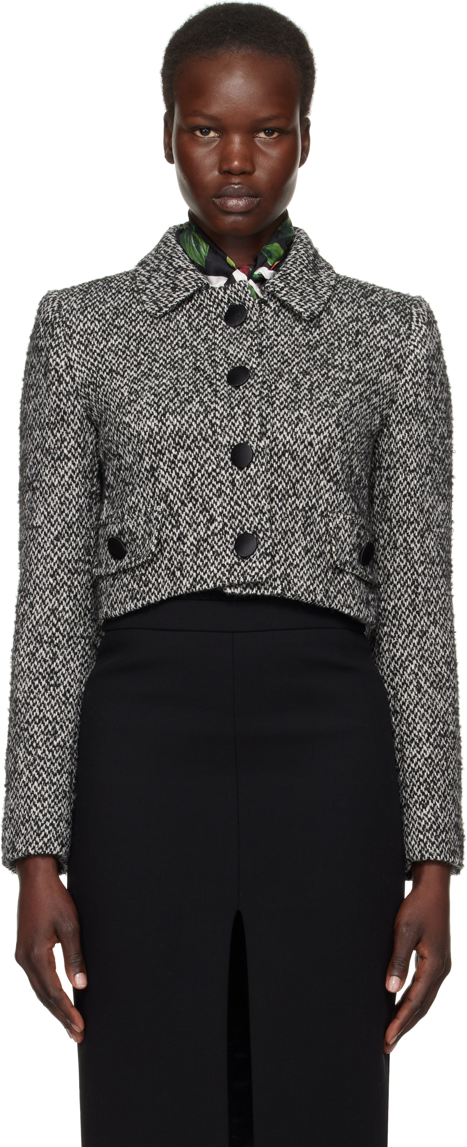 Kabáty Dolce & Gabbana Dolce&Gabbana Short Micro-Tweed Jacket Čierna | F26K6T GDCNC, 0