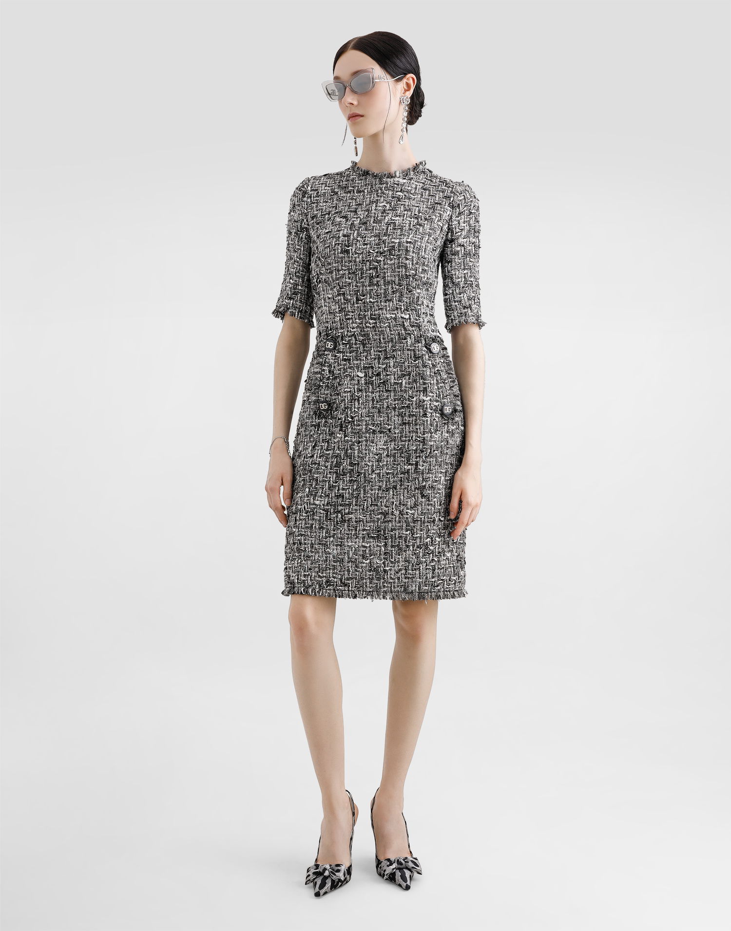 Šaty Dolce & Gabbana Dolce & Gabbana Raschel Tweed Midi Dress with Short Sleeves Rôznofarebný | F6TMFTFMMH7S8030, 1