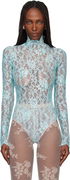 Sheer High-Neck Long-Sleeve Floral Lace Bodysuit