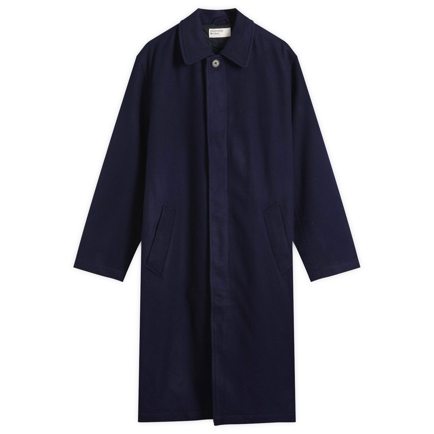Kabáty Universal Works Mowbray Wool Mac Coat, Size Small Navy | 33104-NVY, 1