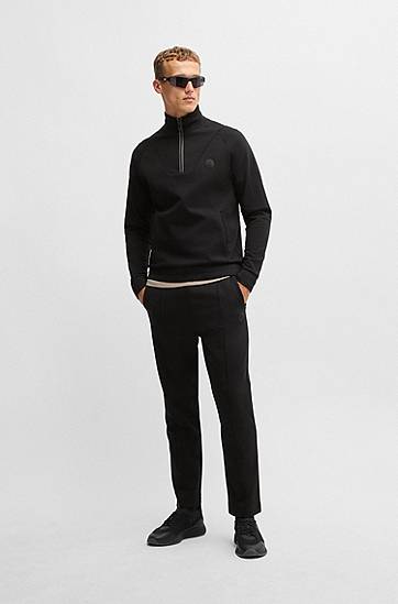 Sveter BOSS Zip-Neck Sweatshirt with Double B Monogram Čierna | 50530978, 1