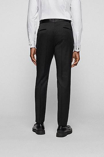 Nohavice BOSS Slim-Fit Tuxedo Trousers in Virgin-Wool Serge Čierna | 50469186, 1