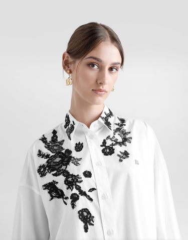Košeľa Dolce & Gabbana Dolce & Gabbana Oversize Cotton Poplin Shirt with Lace Appliqués Biela | F5T39TGDB8OW0800, 3