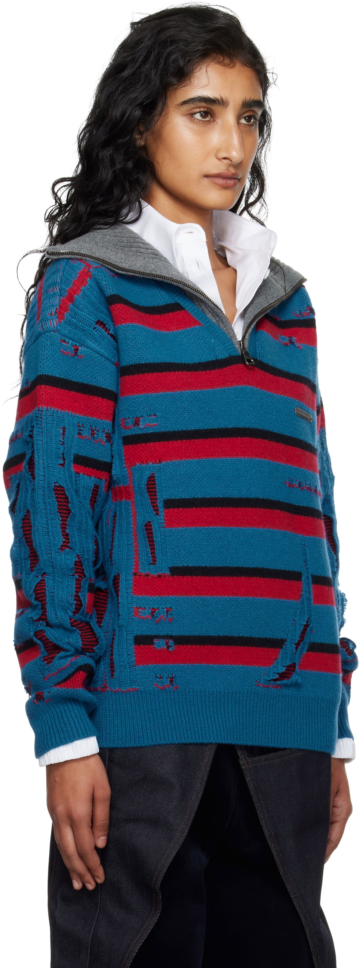 Sveter Andersson Bell Andersson Bell Stripe Jacquard Half Zip-Up Sweater Modrá | atb1331m, 1