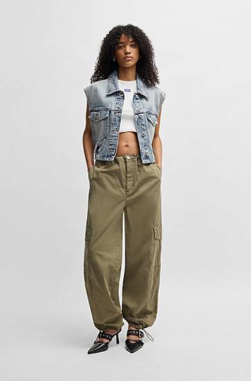 Vesta BOSS HUGO Cropped Denim Vest with Tie Belt Modrá | 50537493, 1
