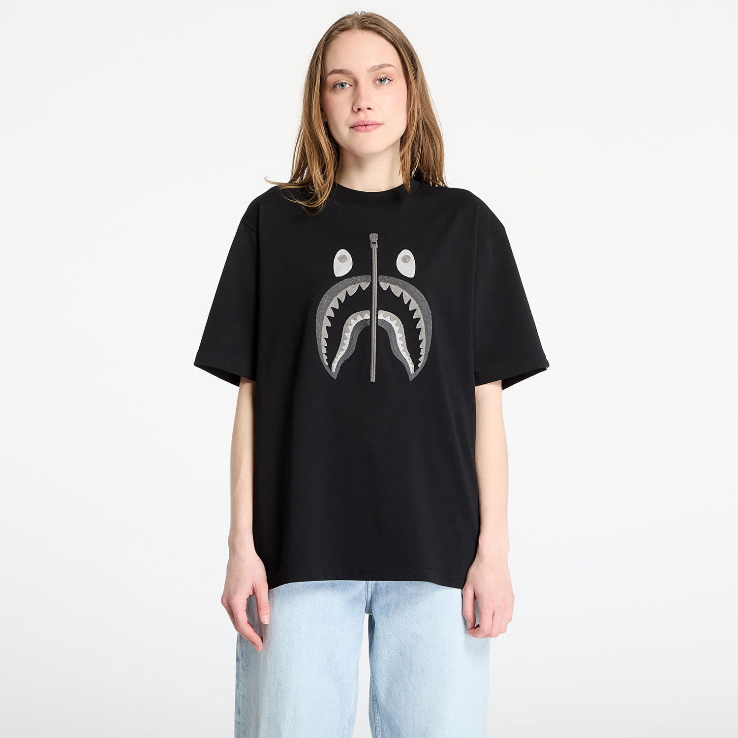 Tričko BAPE A BATHING APE Chain Stitch Shark Relaxed Fit Tee Čierna | 001CSL301343MBLK, 0