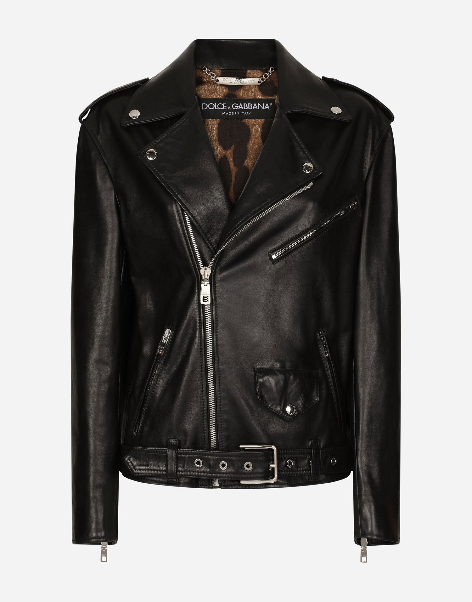 Bunda Dolce & Gabbana Asymmetric Zip Belted Leather Jacket Čierna | F9P52LHULRKN0000, 0