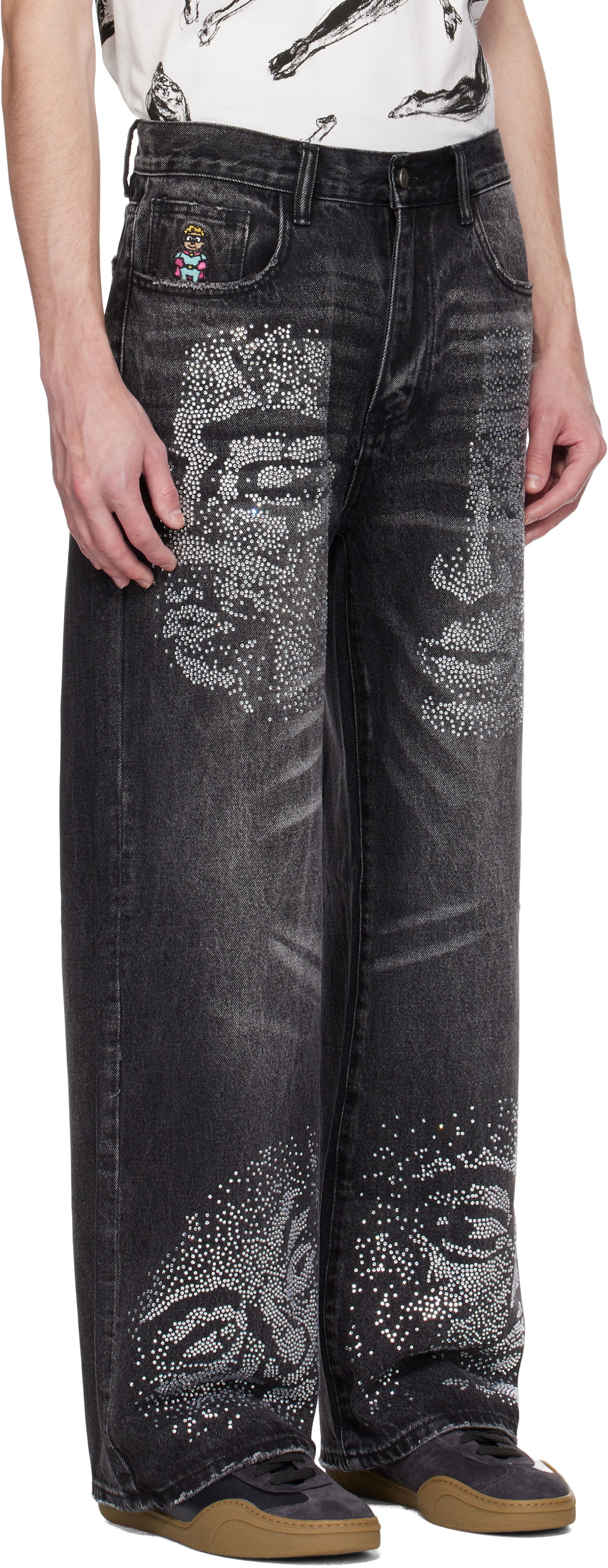 Džínsy KidSuper KidSuper Rhinestone Face Jeans Čierna | SS25-PT-24, 1