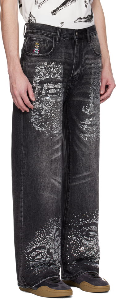 Džínsy KidSuper KidSuper Rhinestone Face Jeans Čierna | SS25-PT-24, 1