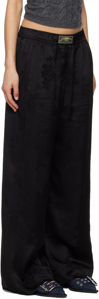 Nohavice GANNI GANNI Satin Jacquard Trousers Čierna | W0383, 1