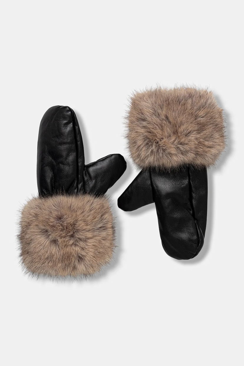 Rukavice STAND STUDIO Jane Leather Mittens with Faux Fur Cuffs Čierna | 66564.9398