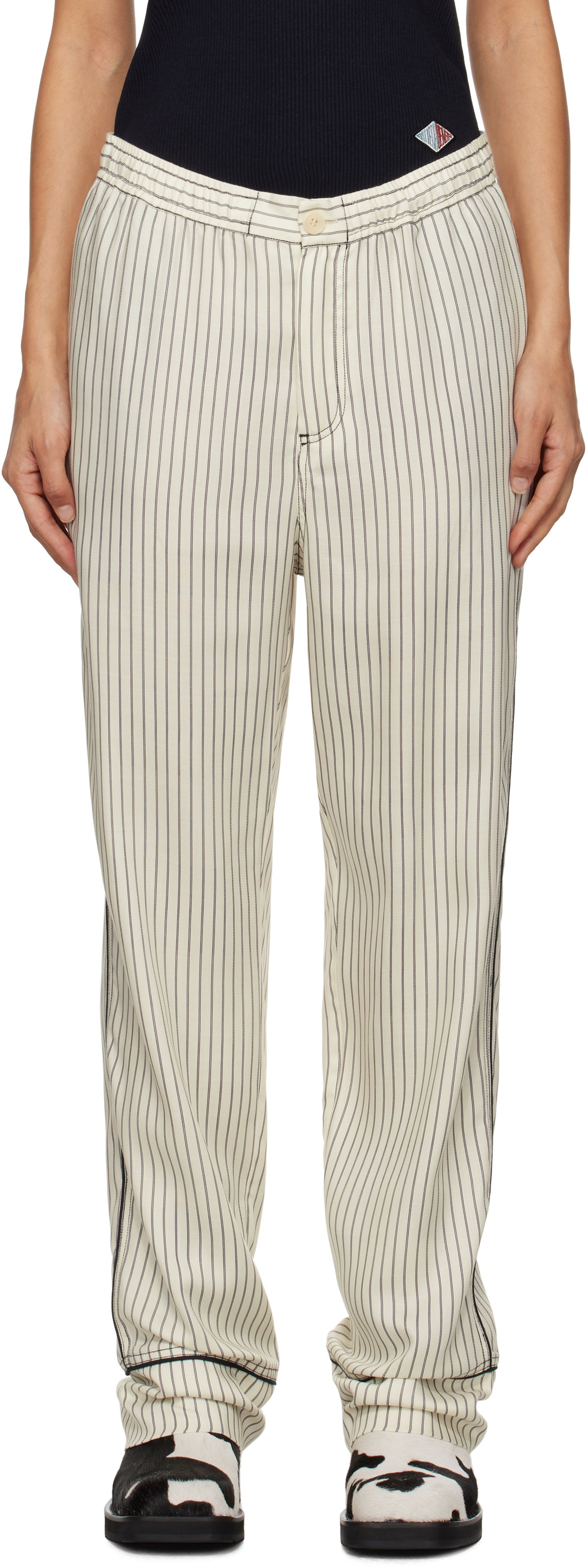 Nohavice Soulland Pinstriped Straight-Leg Trousers Biela | 42049-1259, 0