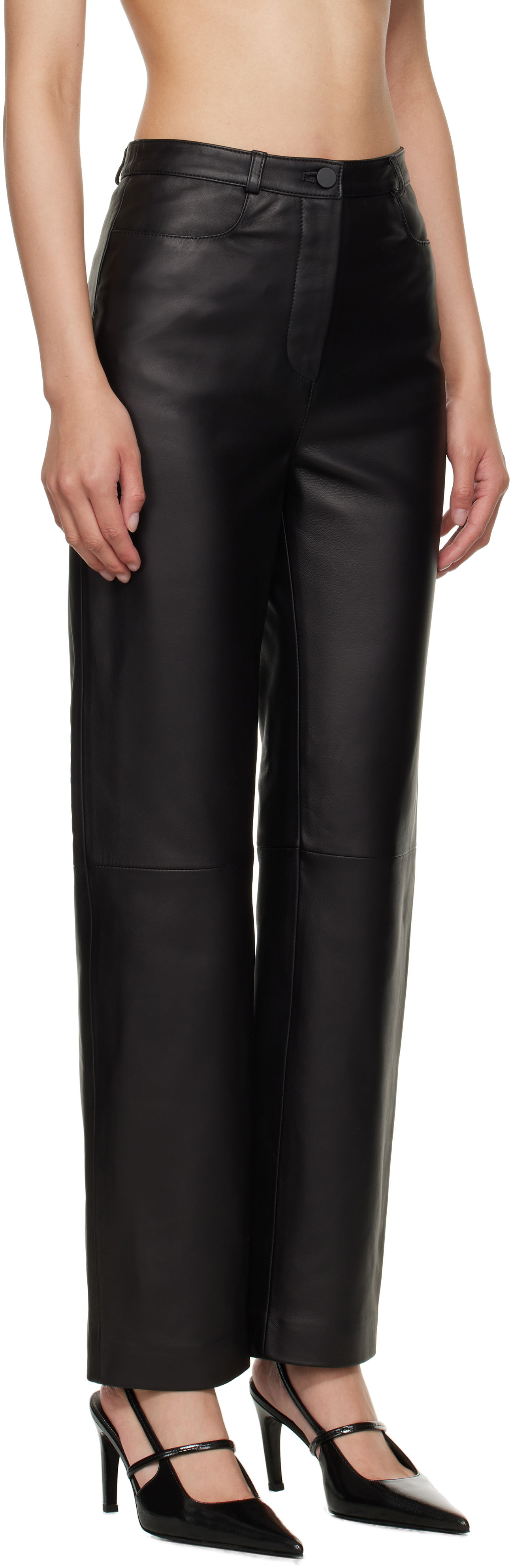 Nohavice Loulou de Saison Cobe Paneled Straight-Leg Leather Pants Čierna | COBE, 1