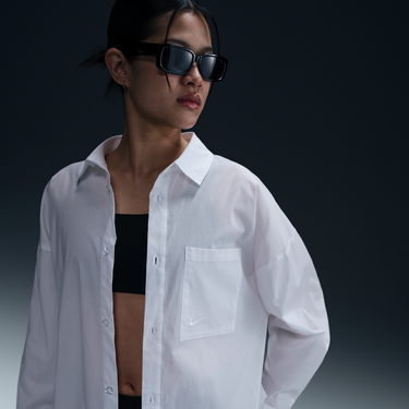 Košeľa Nike Sportswear Chill Poplin Relaxed Long Sleeve Button-Up Shirt Biela | HJ0715-100, 4