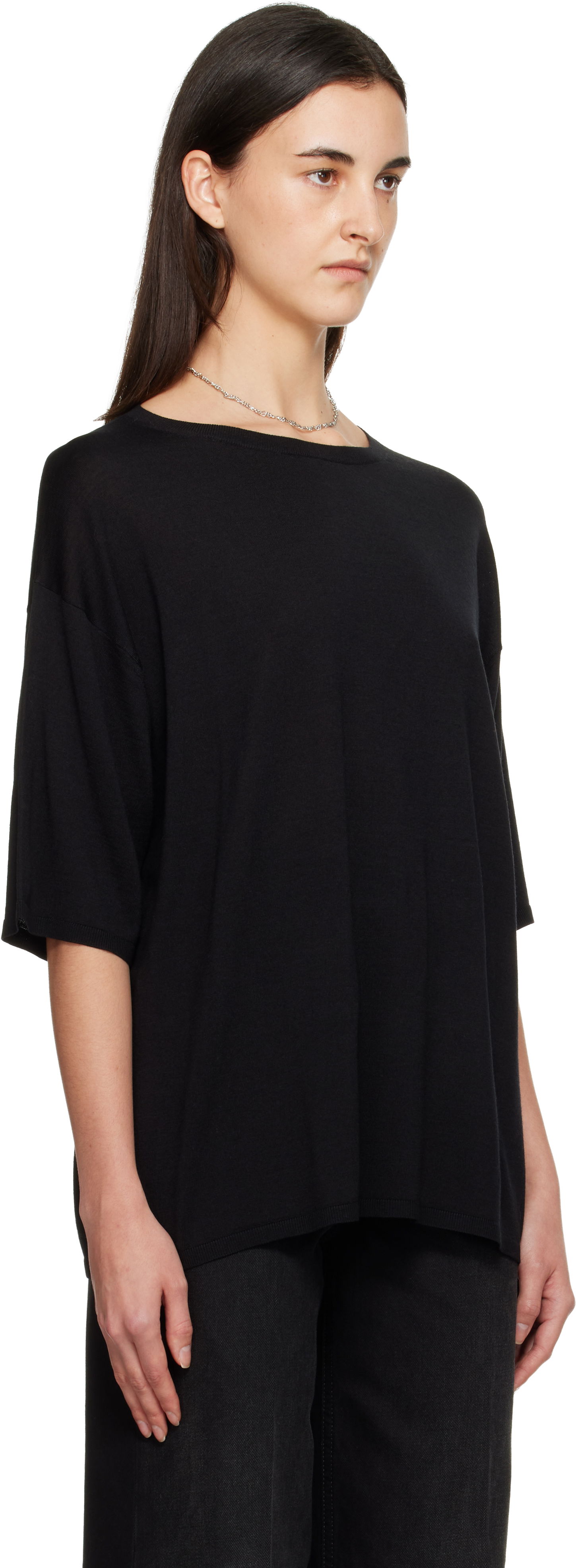 Tričko TOTEME Longline Knit T-shirt Čierna | 254-WRT0620-YA0211, 1