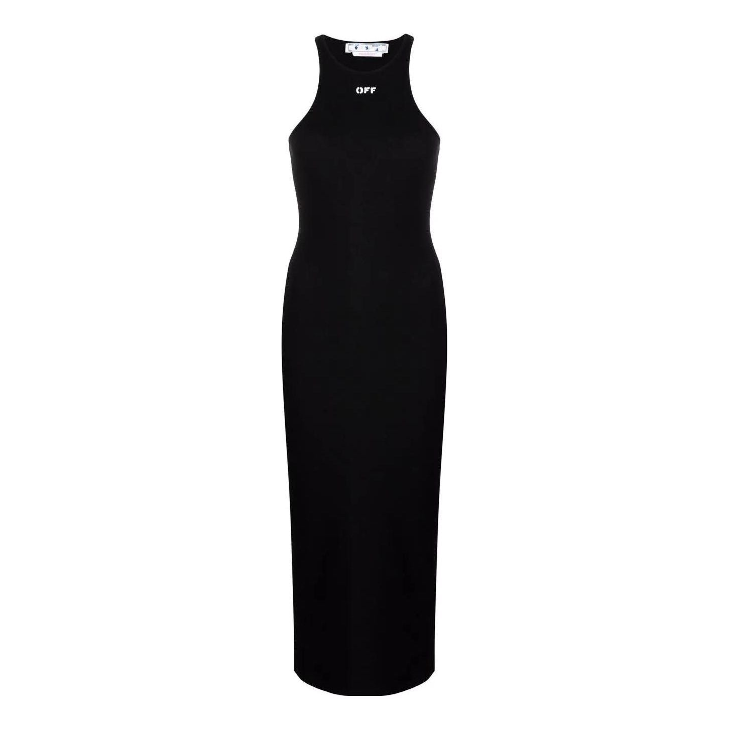 Šaty Off-White Stamp Ribbed Long Dress Čierna | OWDB366C99JER0011001, 0