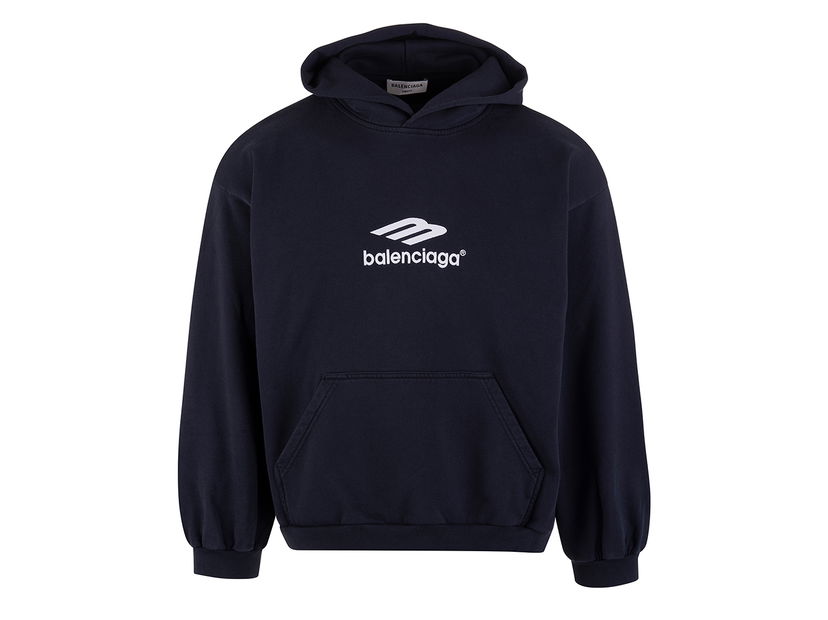 Mikina Balenciaga 3B Sport Embroidered Hoodie Navy Blue Navy | 697874TMVA60396