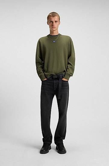 Sveter BOSS Relaxed-fit sweater with logo badge Zelené | 50543784, 1