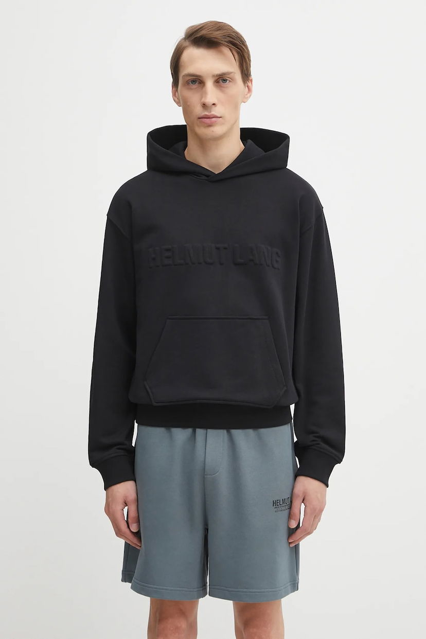 Mikina Helmut Lang Helmut Lang Cotton Hooded Embossed Logo Hoodie Čierna | P04HM504