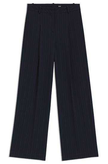 Nohavice BOSS Pinstripe Wide-Leg Extra Long Trousers Navy | 50548479