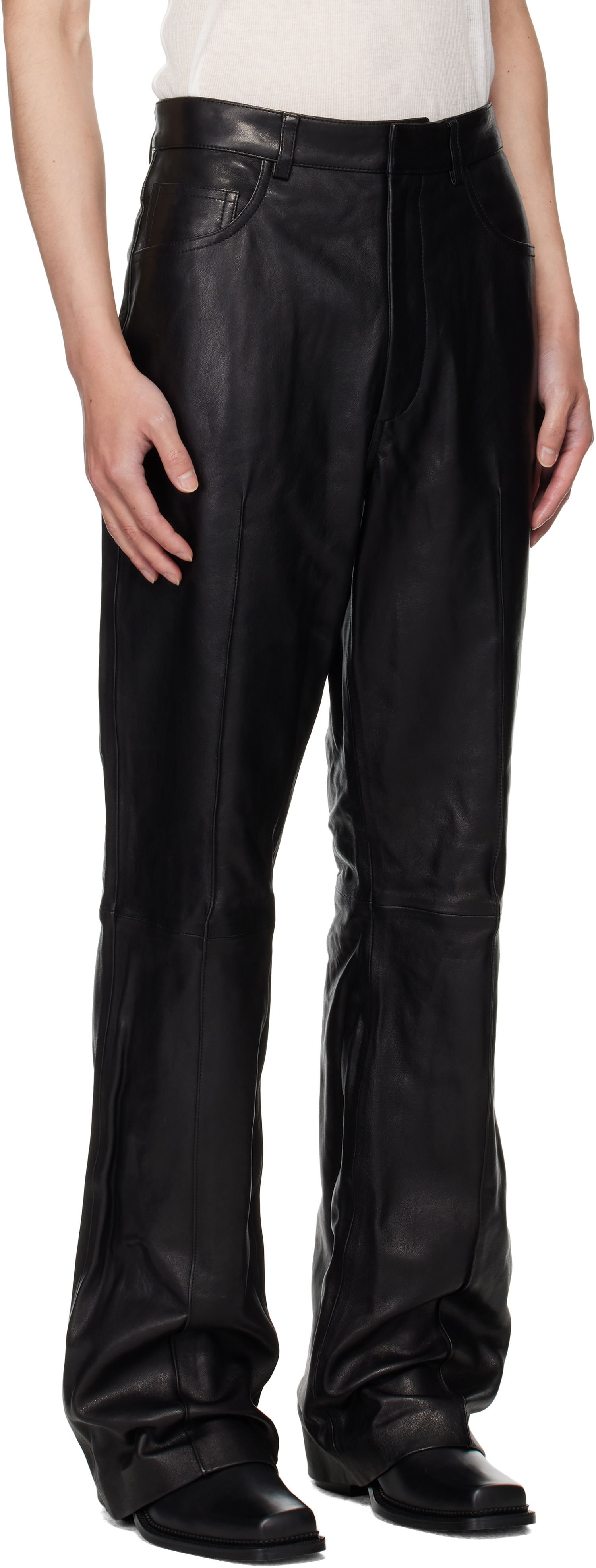 Nohavice AMIRI AMIRI Boot Cut Leather Pants Čierna | AMLTPA1009, 1