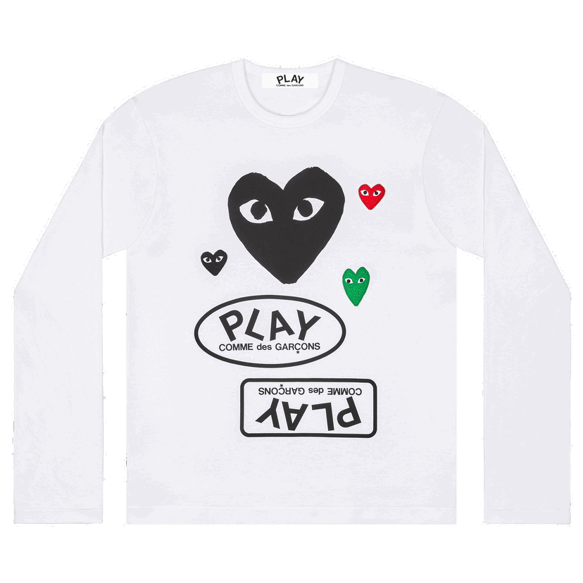 Tričko Comme des Garçons PLAY Multi Logo Long-Sleeve T-Shirt Biela | AZ T285 051 1
