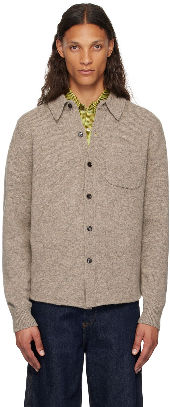 Sveter Dries Van Noten Gray Spread Collar Cardigan Béžová | 242-021254-9705