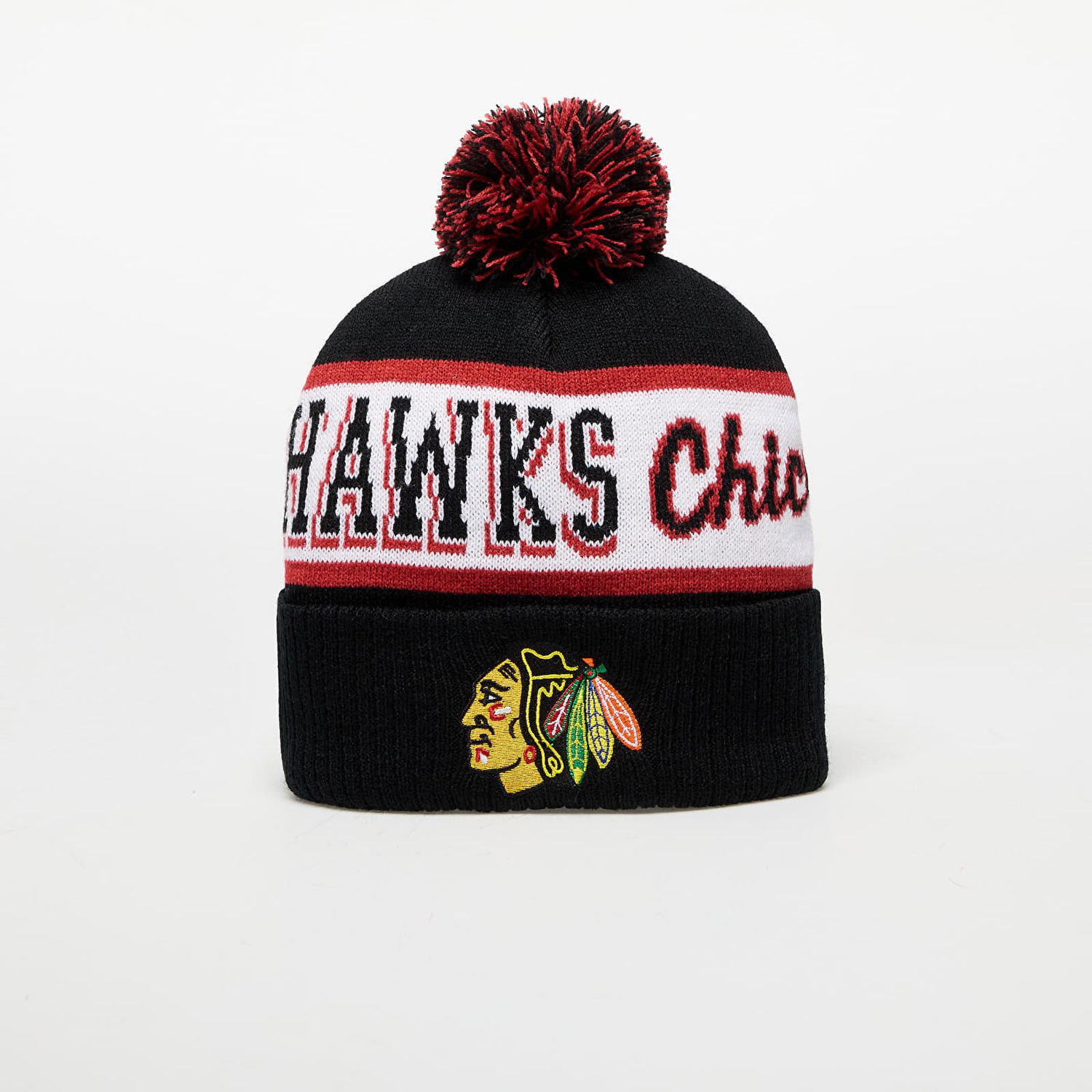 Kulicha Mitchell & Ness Chicago Blackhawks Pom Knit Beanie Čierna | HK8955-CBHBLCK, 0