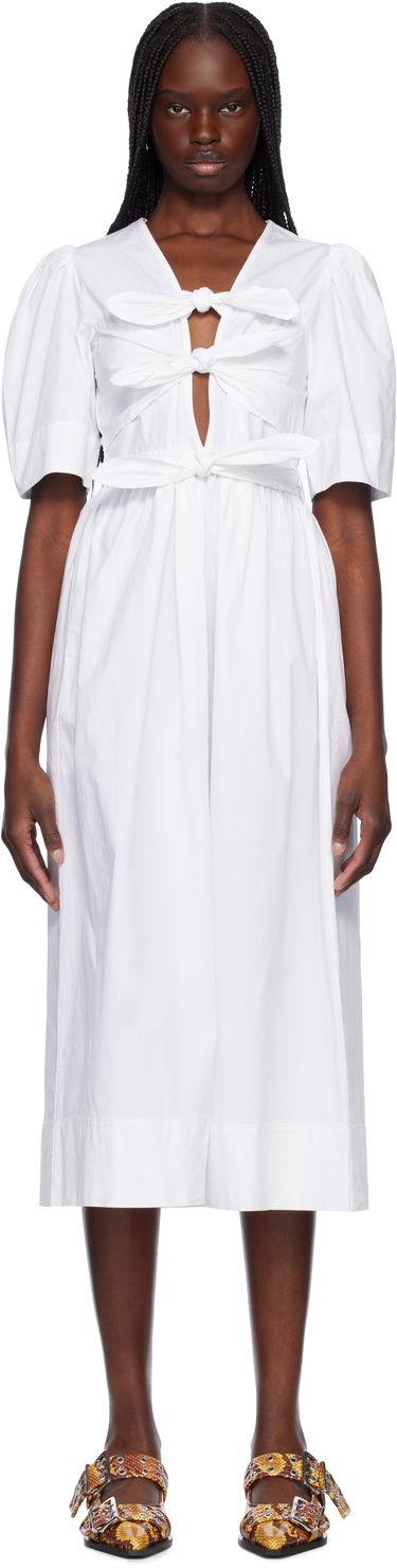 Šaty GANNI GANNI Stretch Cotton Tie Strap Midi Dress Biela | W0306, 0