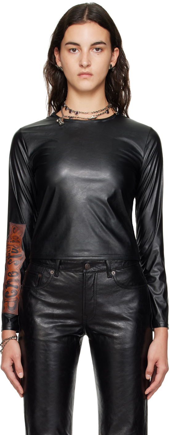 Crewneck Faux-Leather T-Shirt