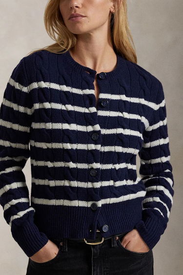 Sveter Polo by Ralph Lauren Navy Blue & White Striped Cardigan Modrá | 211947909, 3