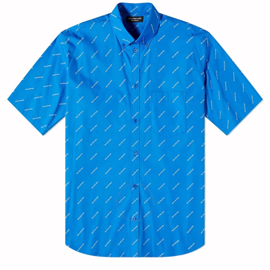 Košeľa Balenciaga All-Over Logo S/S Shirt Modrá | 534332TBL967560, 0