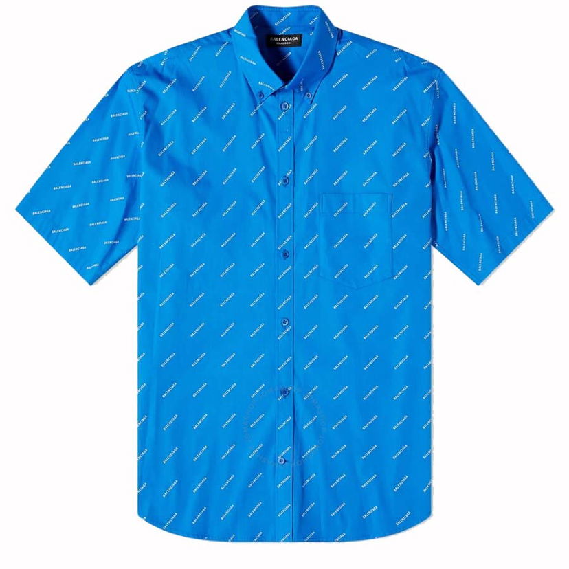 Košeľa Balenciaga All-Over Logo S/S Shirt Modrá | 534332TBL967560
