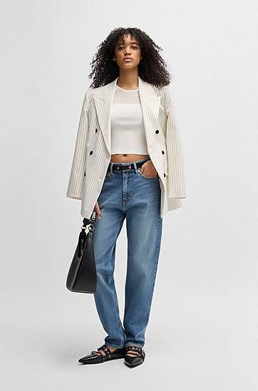 Džínsy BOSS Mom Fit Comfort Stretch Jeans Modrá | 50535128, 1