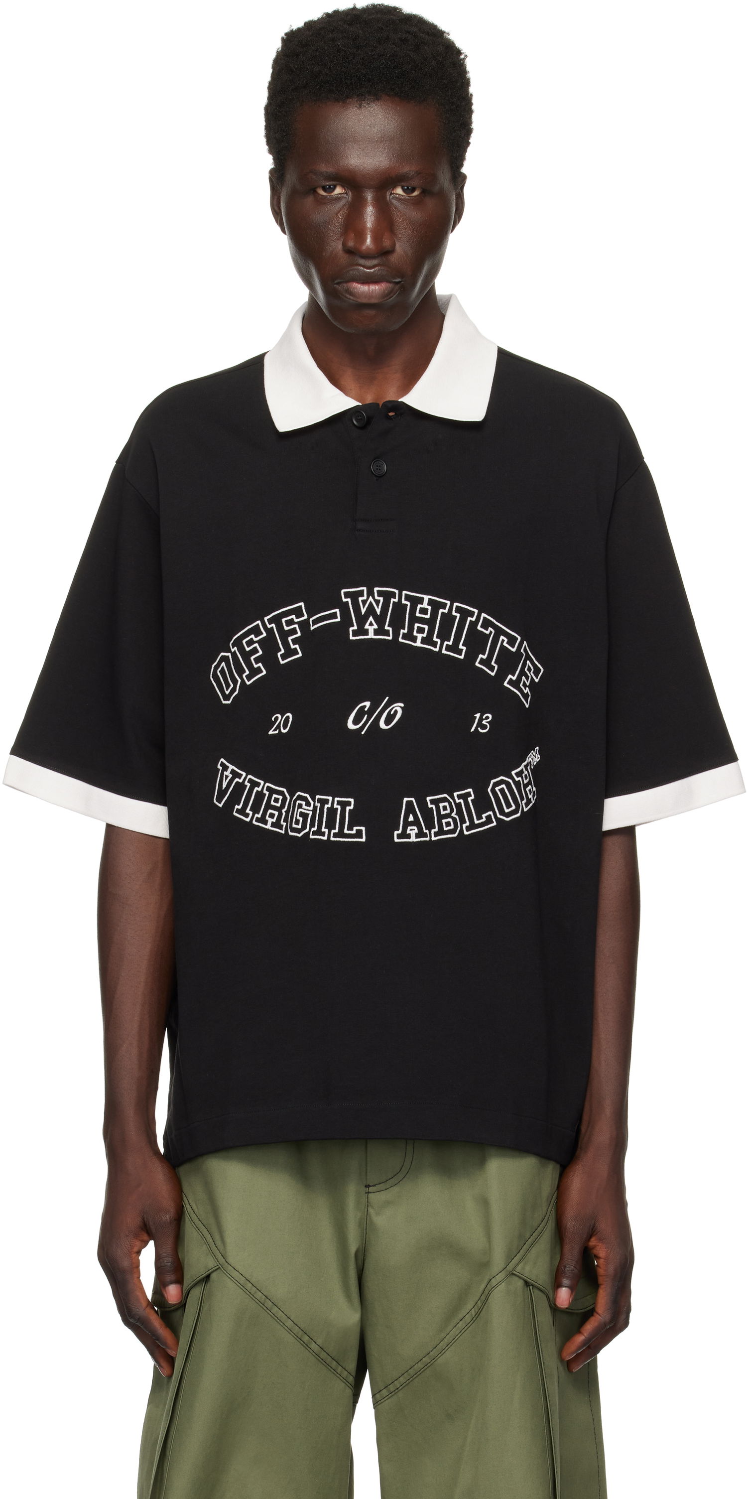 Polo tričko Off-White College Logo-Embroidered Polo T-Shirt Čierna | OMGB017F24JER0031001, 0
