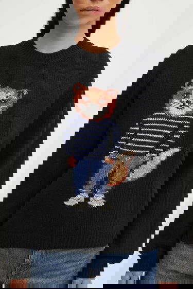 Sveter MAISON KITSUNÉ Dressed Fox Intarsia Wool Sweater Čierna | PW00812KH0002, 3