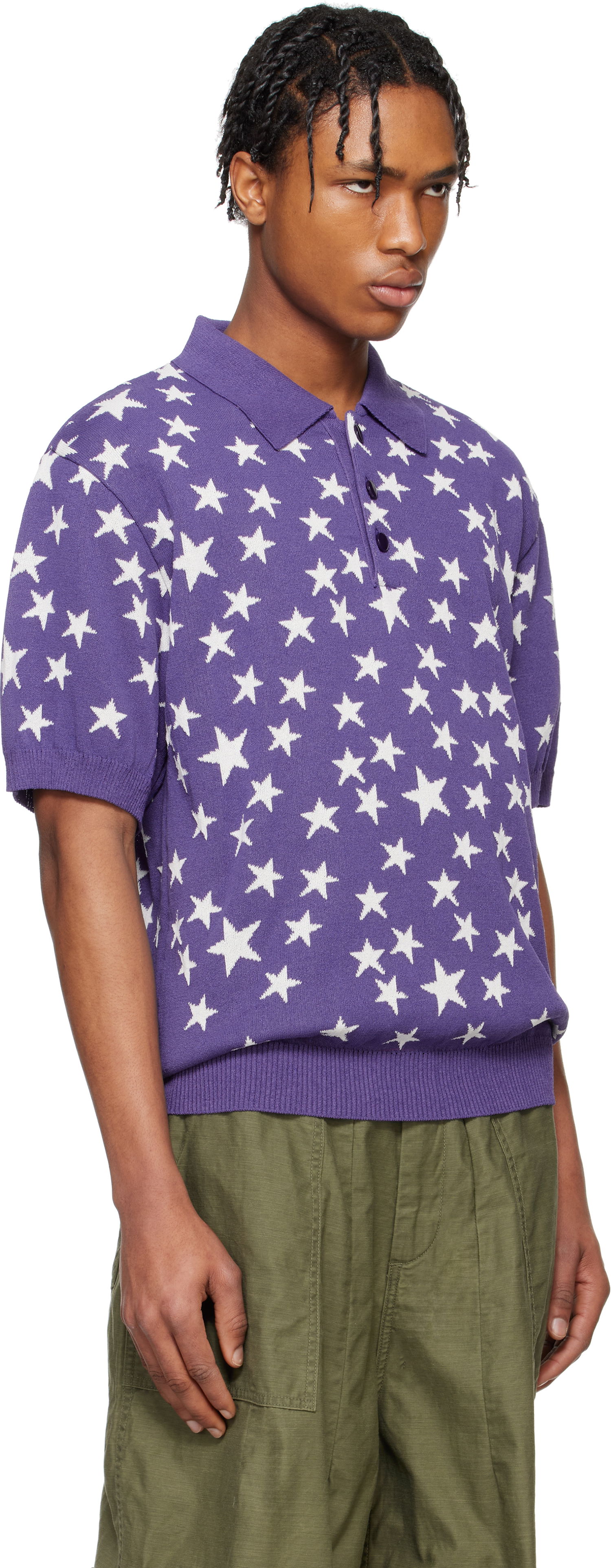 Polo tričko Needles NEEDLES Short Sleeve Star Knit Polo Fialová | QV375, 1