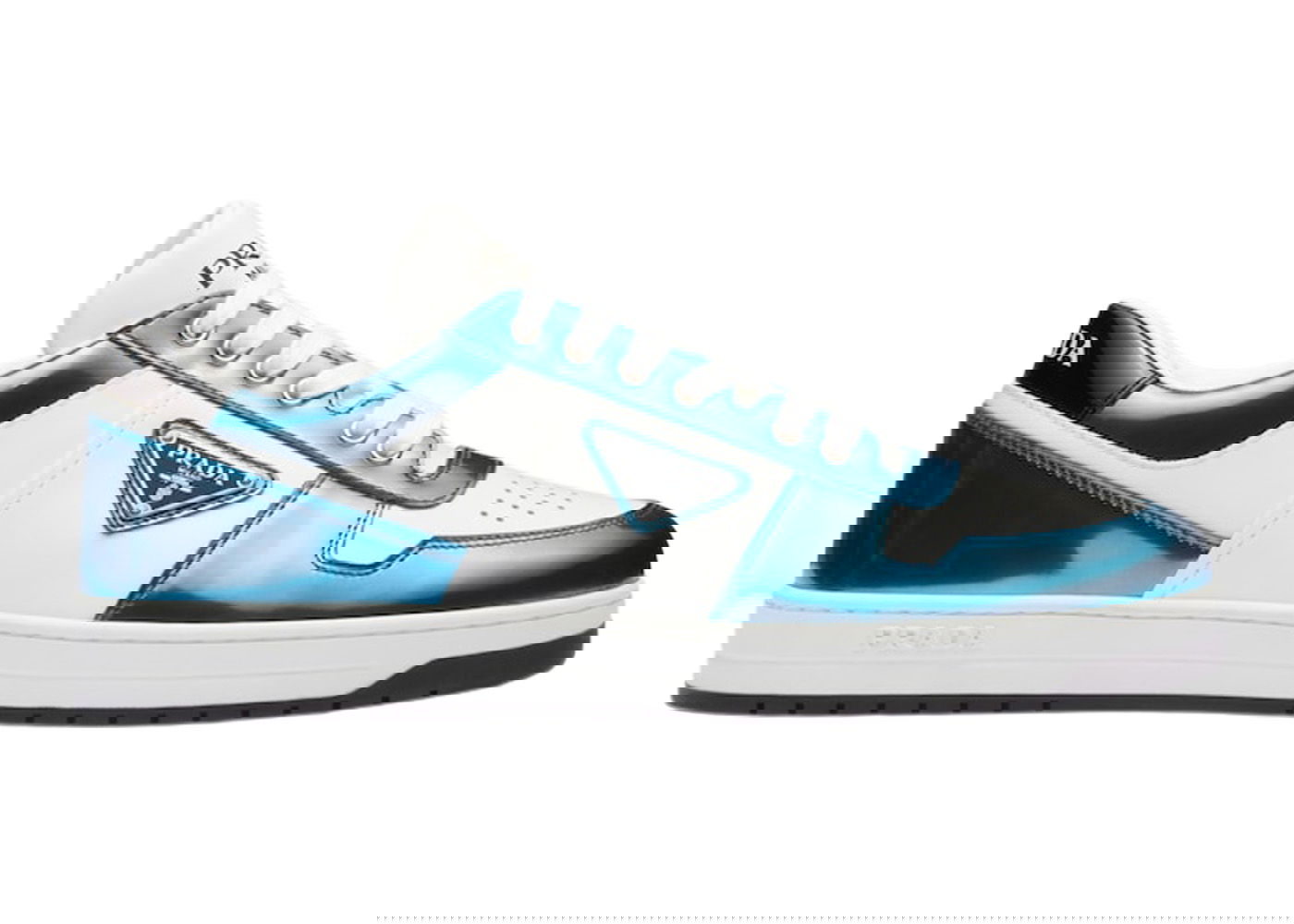 Tenisky a topánky Prada Downtown Low Top Sneakers Leather White Metallic Blue Modrá | 2EE364_3LL2_F0W81, 0