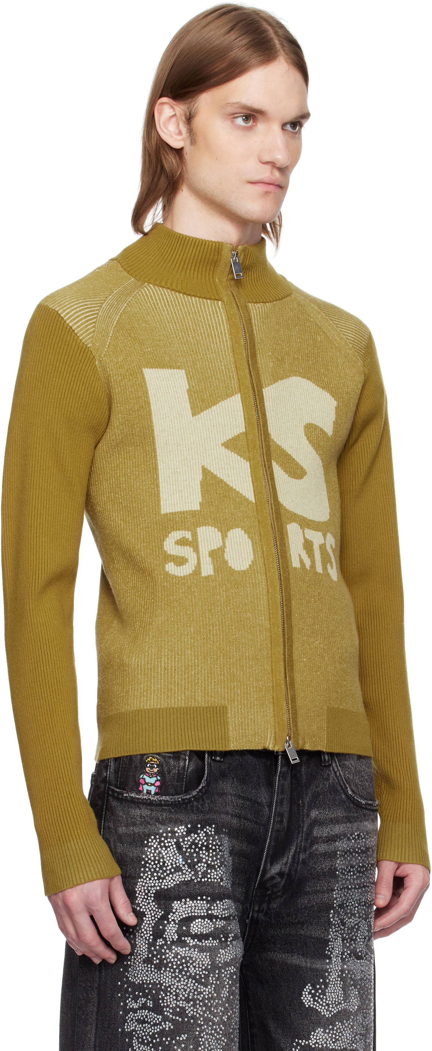 Sveter KidSuper KidSuper Retro Rib 'KS Sports' Zip-Up Sweater Žltá | SS25-SW-17, 1