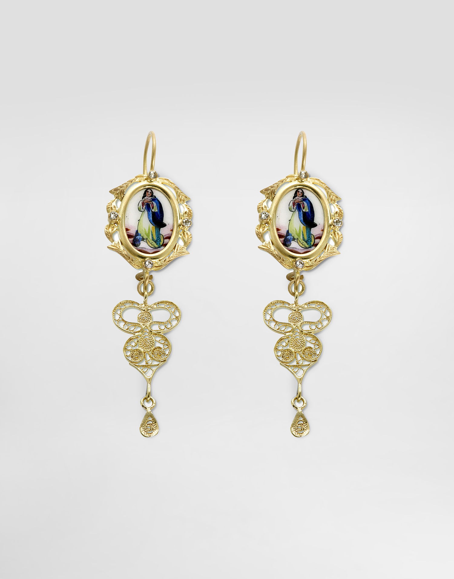 Náušnice Dolce & Gabbana Dolce & Gabbana Sicily Drop Earrings with Religious Figure and Filigree Design Žltá | WEDD1GW0001ZOO00, 0