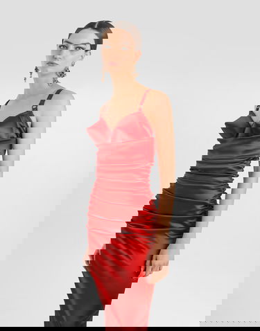 Šaty Dolce & Gabbana Dolce & Gabbana Draped Satin Calf-Length Dress with Conical Cups Červená | F6TNRTFURADR0046, 3