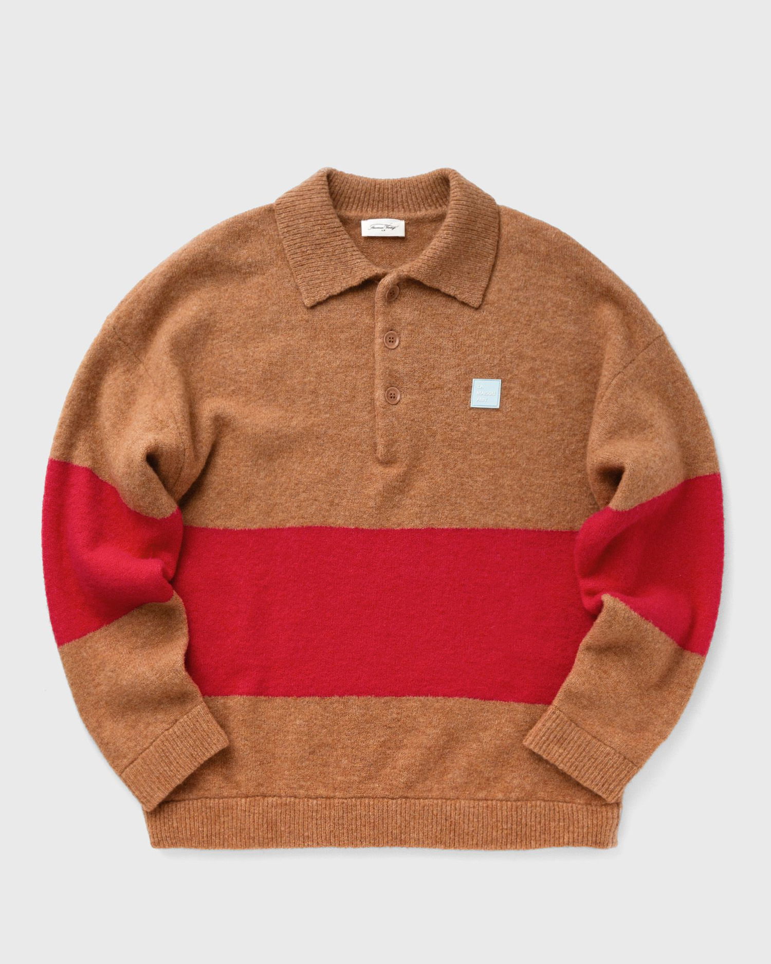 Sveter American Vintage American Vintage GYLSON Knit Polo Sweater Hnedá | GYL18AH24-BEIGE-RAYE-FUCHSIA-CHINE, 0