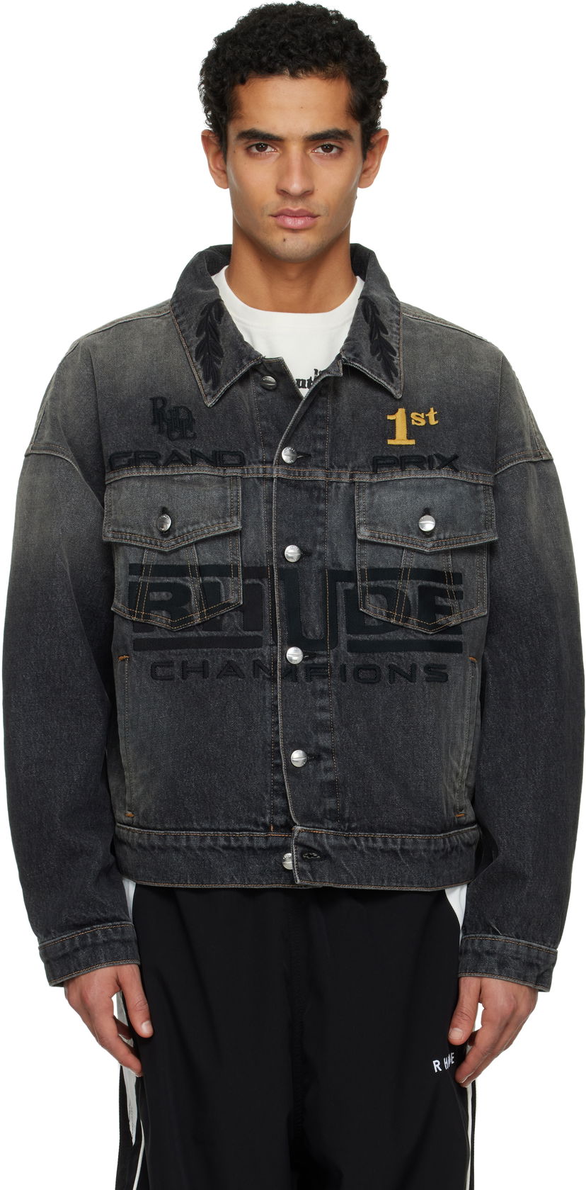 Bunda Rhude Tire Trucker Grand Prix Champions 1st Denim Jacket Čierna | RHFW25JA04012