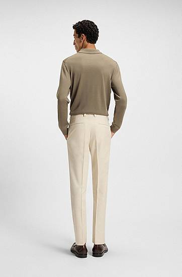 Nohavice BOSS Straight-fit Cotton-blend Twill Trousers Béžová | 50551426, 1