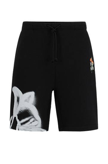 Šortky BOSS Relaxed-Fit Cotton-Blend Shorts with Artwork Čierna | 50517824, 0
